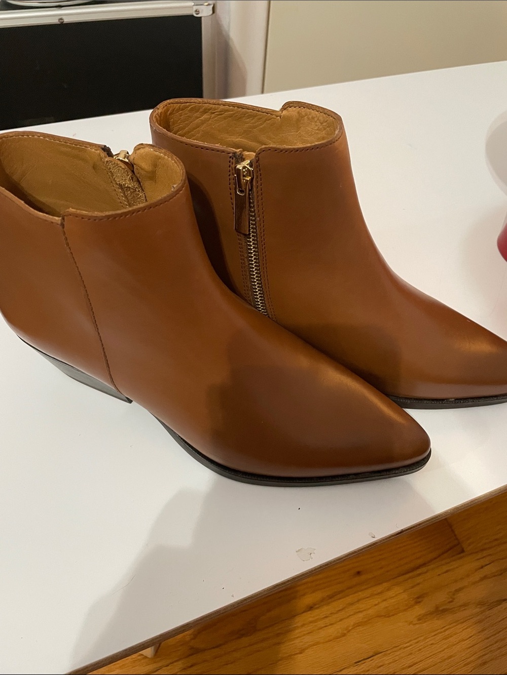 Thursday Boot Company Brown Leather Pointed Ankle Booties with Side Zip